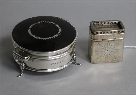 A George V silver and tortoiseshell mounted trinket box, by Mappin & Webb and a Dutch silver pen wipe box.